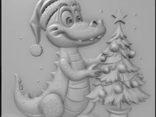 crocodile near the Christmas tree