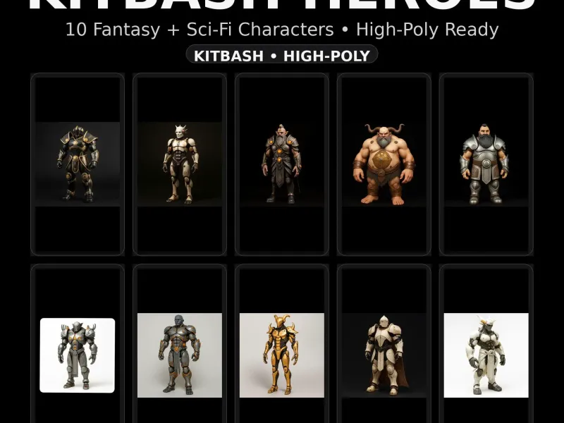 Kitbash Heroes — Fantasy + Sci-Fi High-Poly Character Pack