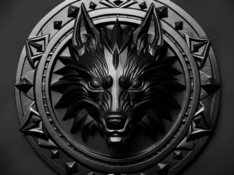 Intricate Wolf Head Emblem Display Art
