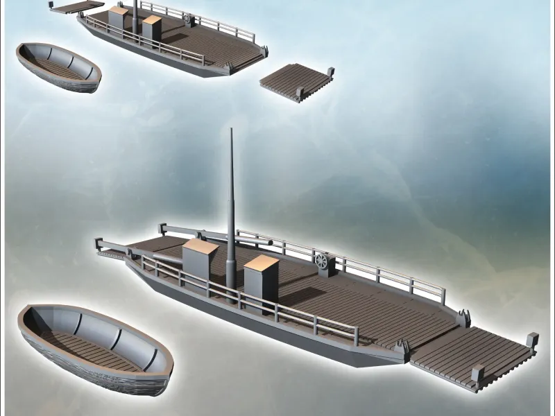 Set van twee boten met veerboot en houten boot (2) - miniaturen