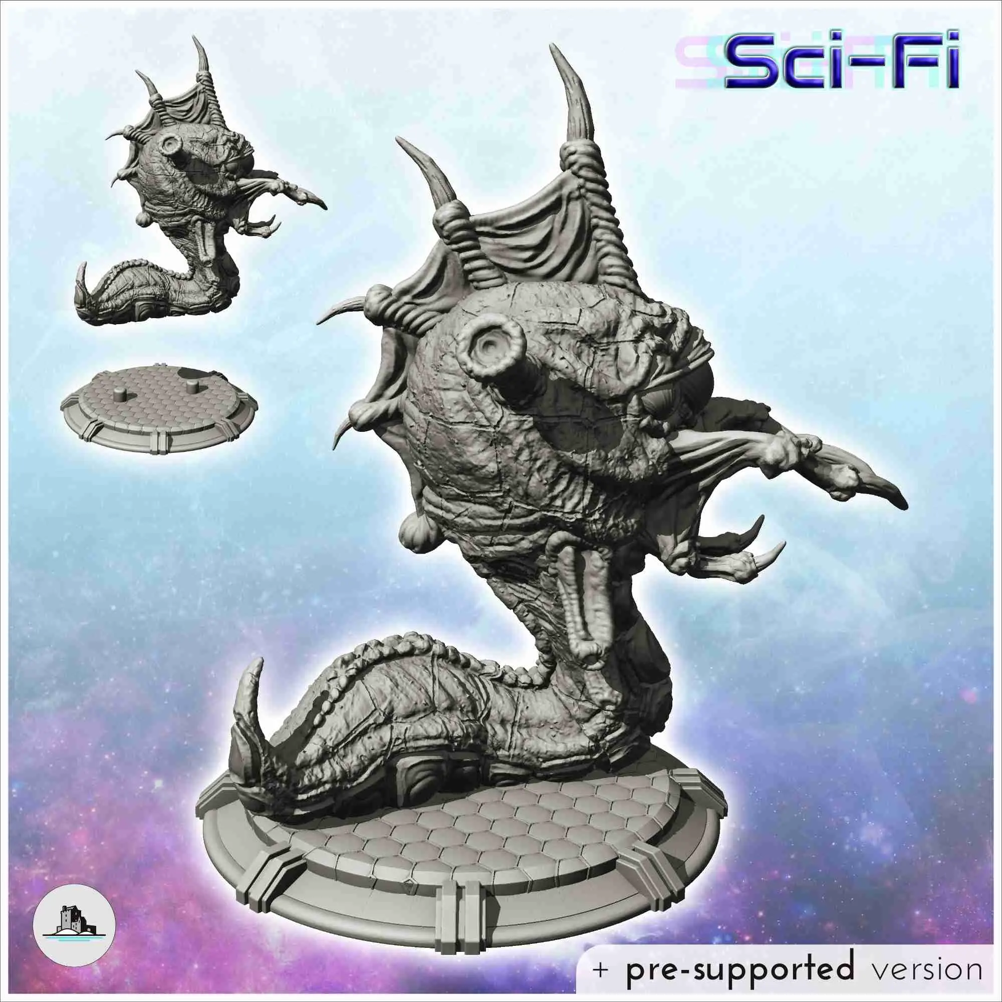 Alien creature with webbed crest and triple eyes (8) - scien