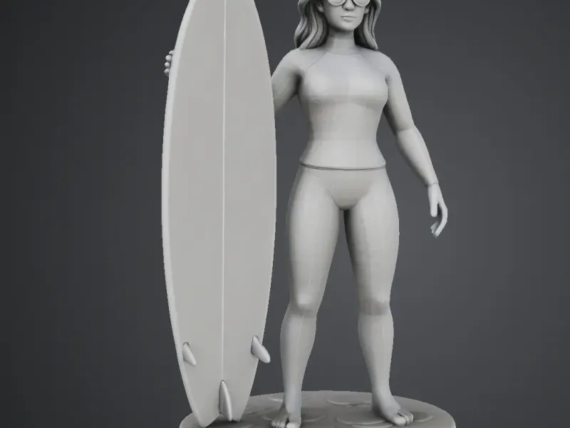 Surfer Girl With Board on Sand