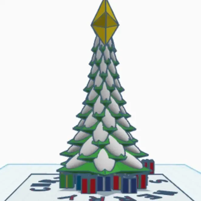 Christmas tree with presents and merry christmas text