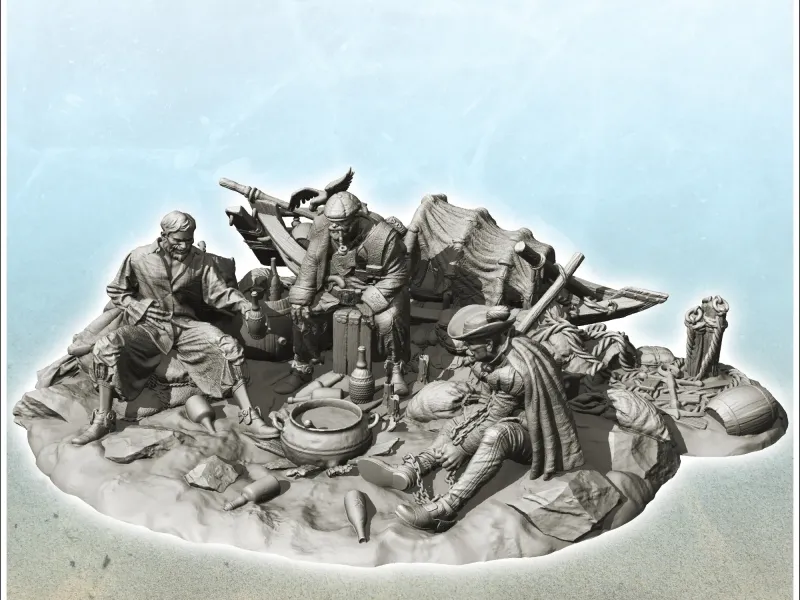 Group of pirates drinking with aristocrat prisoner - figure