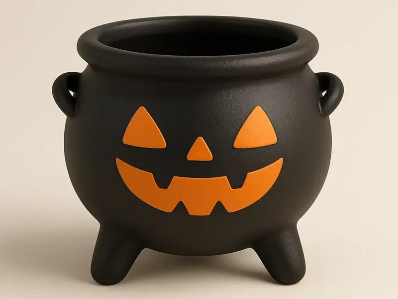 Cauldron with a pumpkin face pot