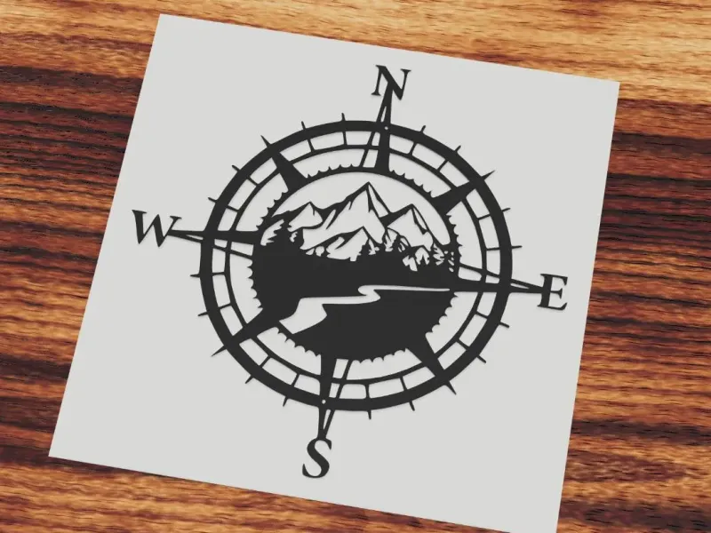 Mountain compass rose adventure stencil