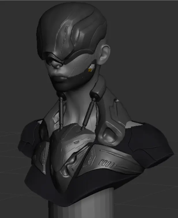 Busto de personaje cyborg femenino