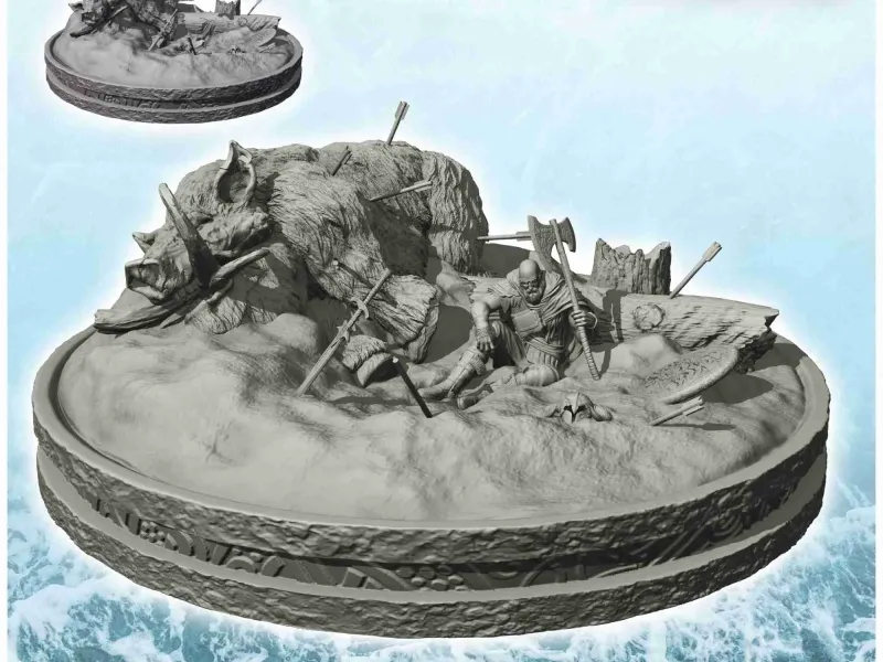 Viking warrior sitting next to carcass of giant boar (4)