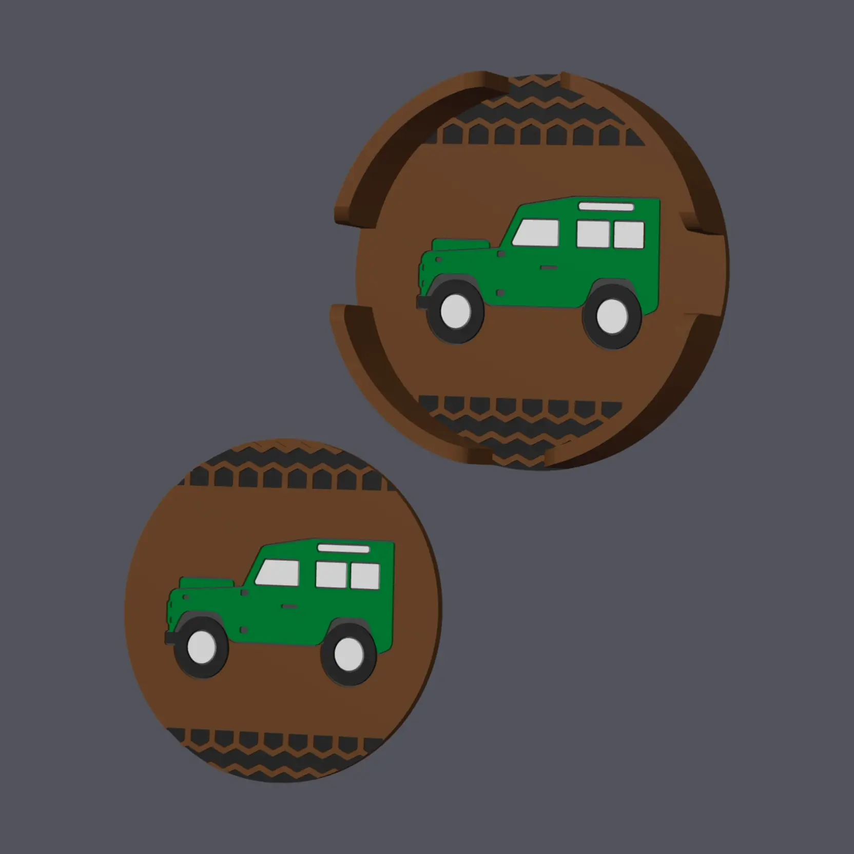 Land Rover Defender Side View - Round Coasters with holder