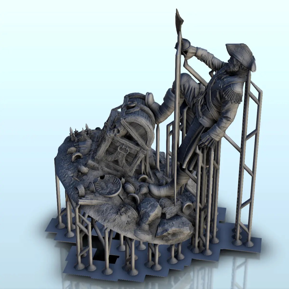 Pirate with sword on treasure chest - figure miniatures