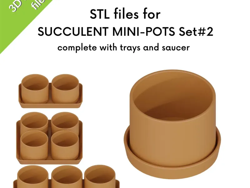Mini Succulent Pot STL Files: Modern Planter Set #2