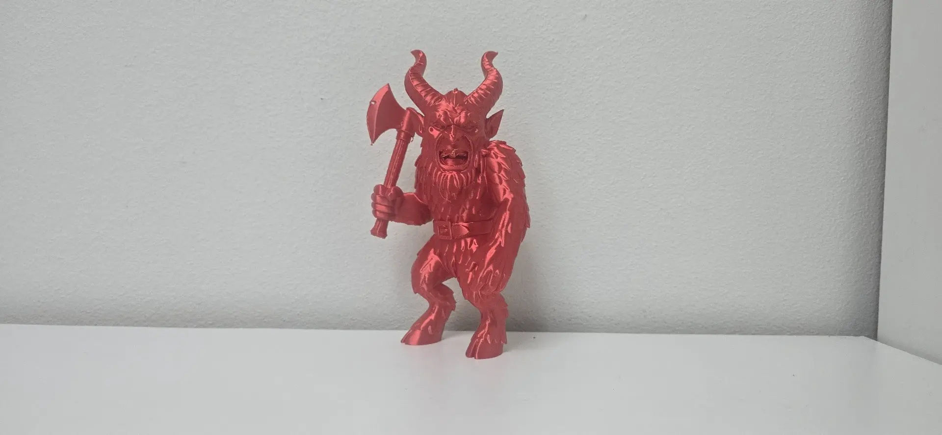 Red Furry Krampus with Axe Christmas Figurine
