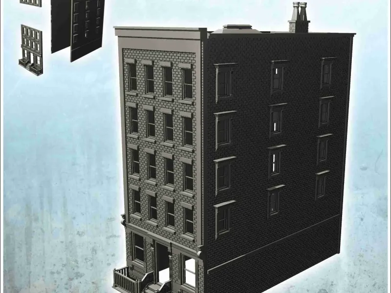 Modern gebouw van vier verdiepingen met trappen en poorten (5) - landschap