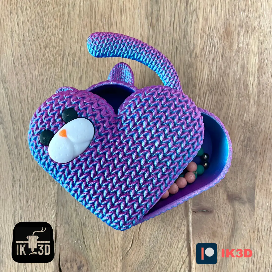 KNITTED HEART KITTEN JEWELRY BOX / MULTI PARTS