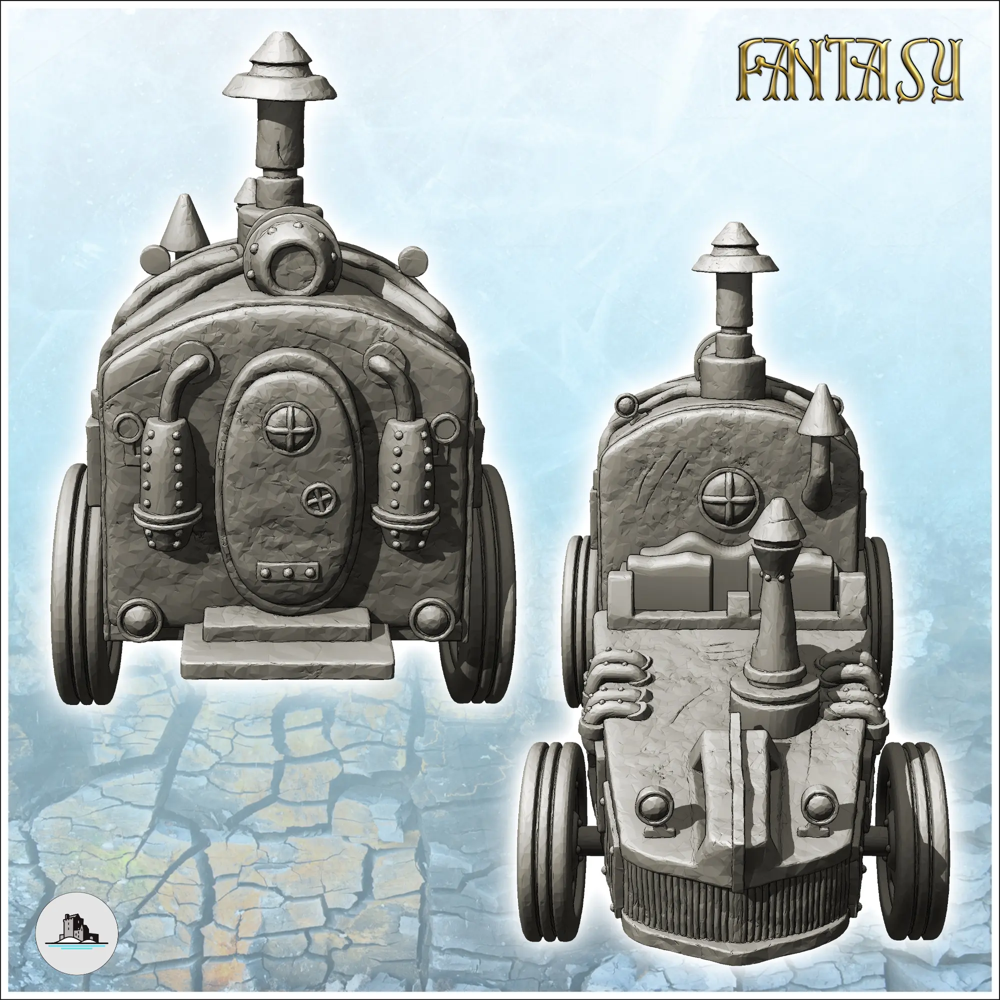Voiture steampunk avec cheminée et gros moteur à l'arrière (4)