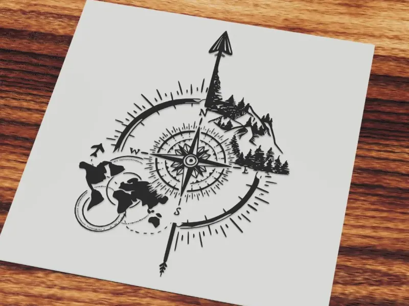 Adventure compass mountain world map stencil