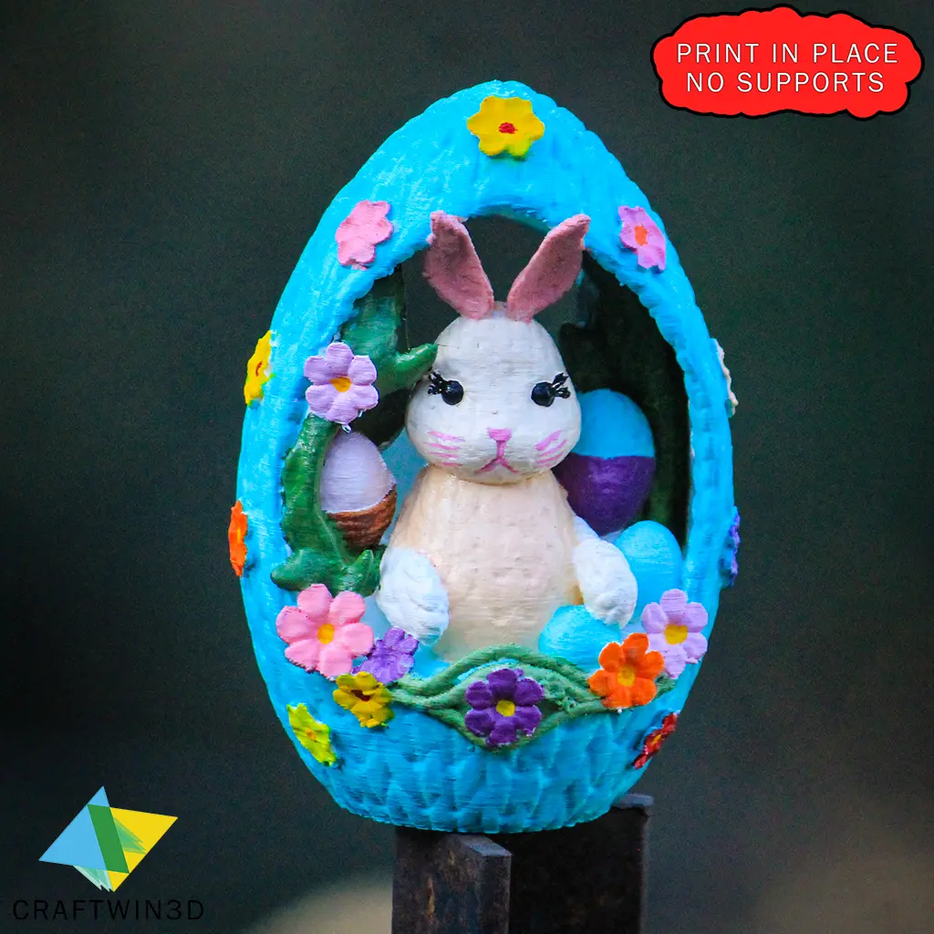 DETAILED CROCHET STYLE EASTER BUNNY, EGGS, AND FLOWERS