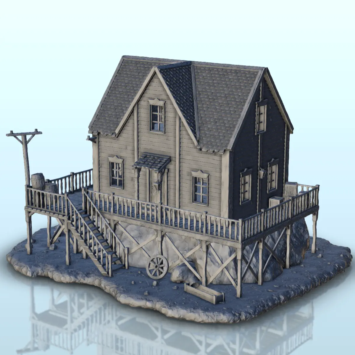 House on rock with wooden terrace - Terrain scenery West Old