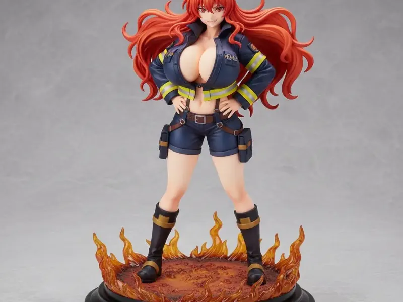 Blazing Firefighter Heroine – Fierce Glamour Pose Ecchi