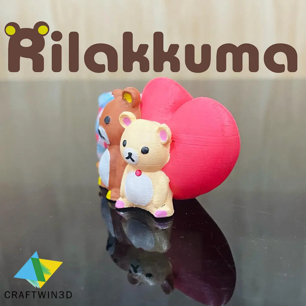PRINT IN PLACE RILAKKUMA BEAR ON PILLOW AND HEART