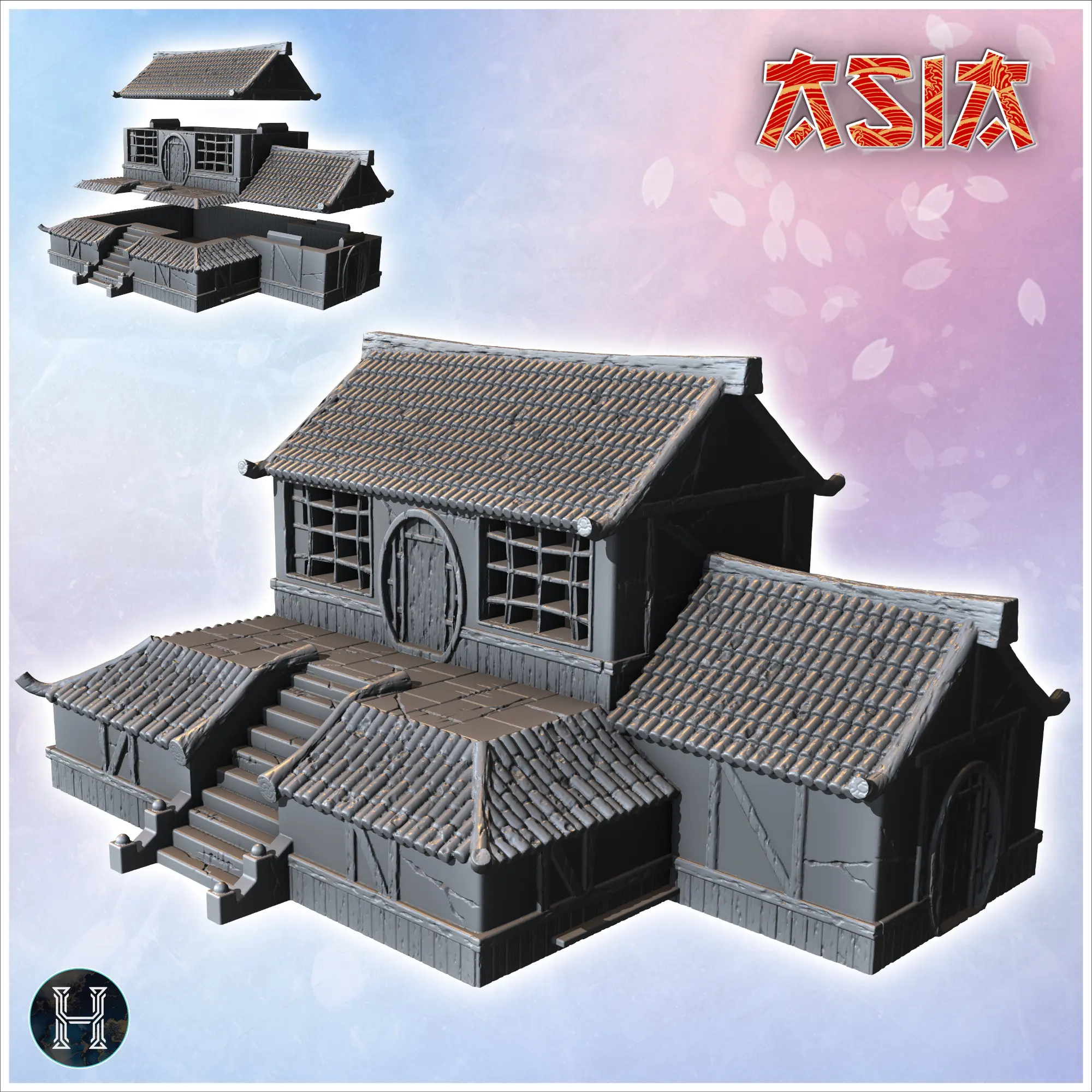 Other STL Download - Large Asian building with multi-storey round door ...