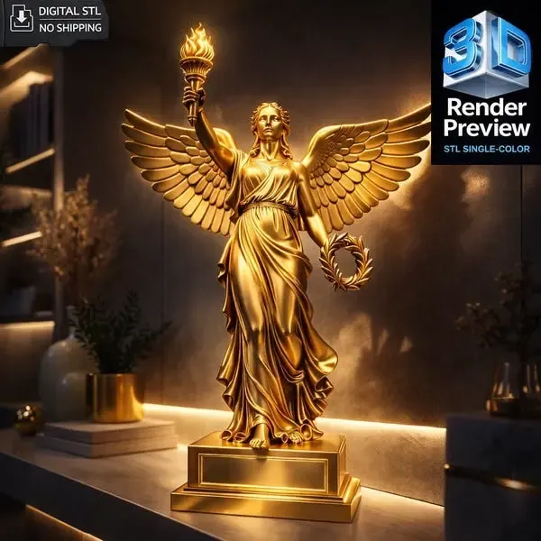 Victory Goddess STL – 3D Printable Winged Statue with Torch