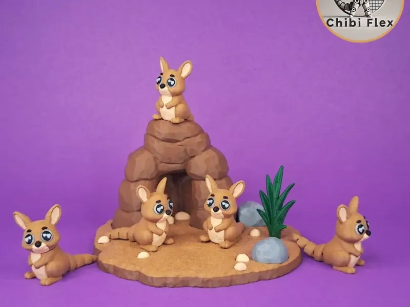 Flexi Baby Felskänguru & Diorama-Set | Version mit beweglichem Kopf