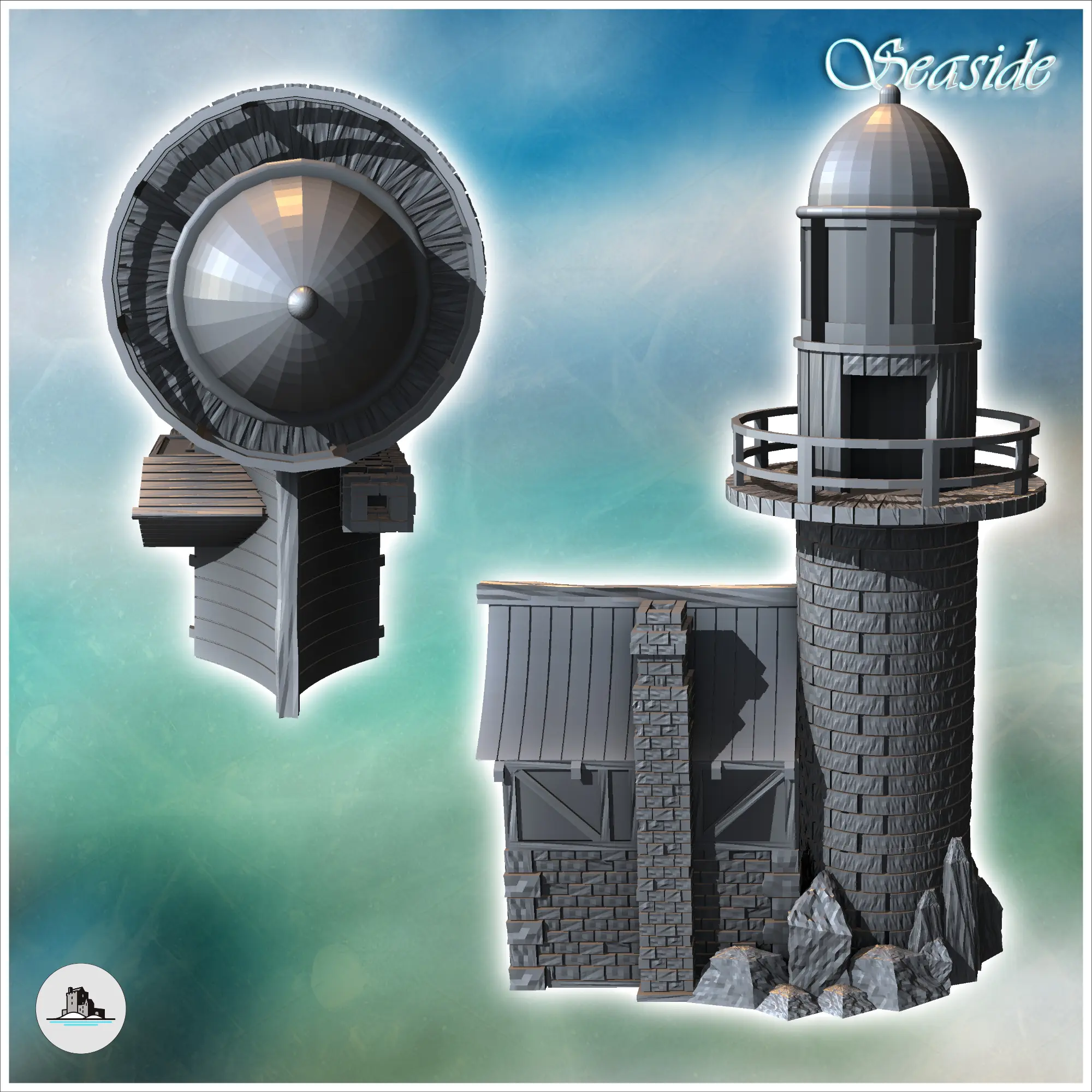 Other STL Download - Medieval lighthouse on rock with annex building ...