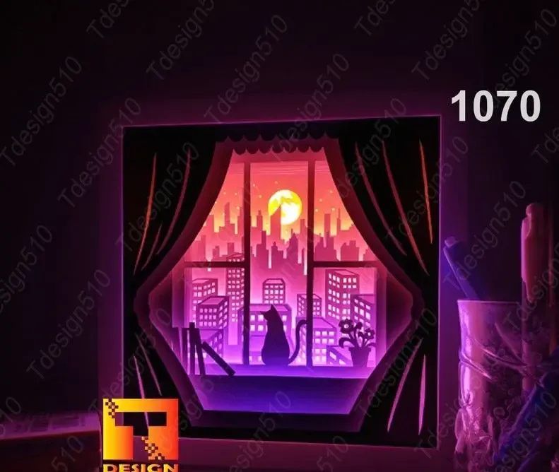 Cat window in the city V2 shadow box