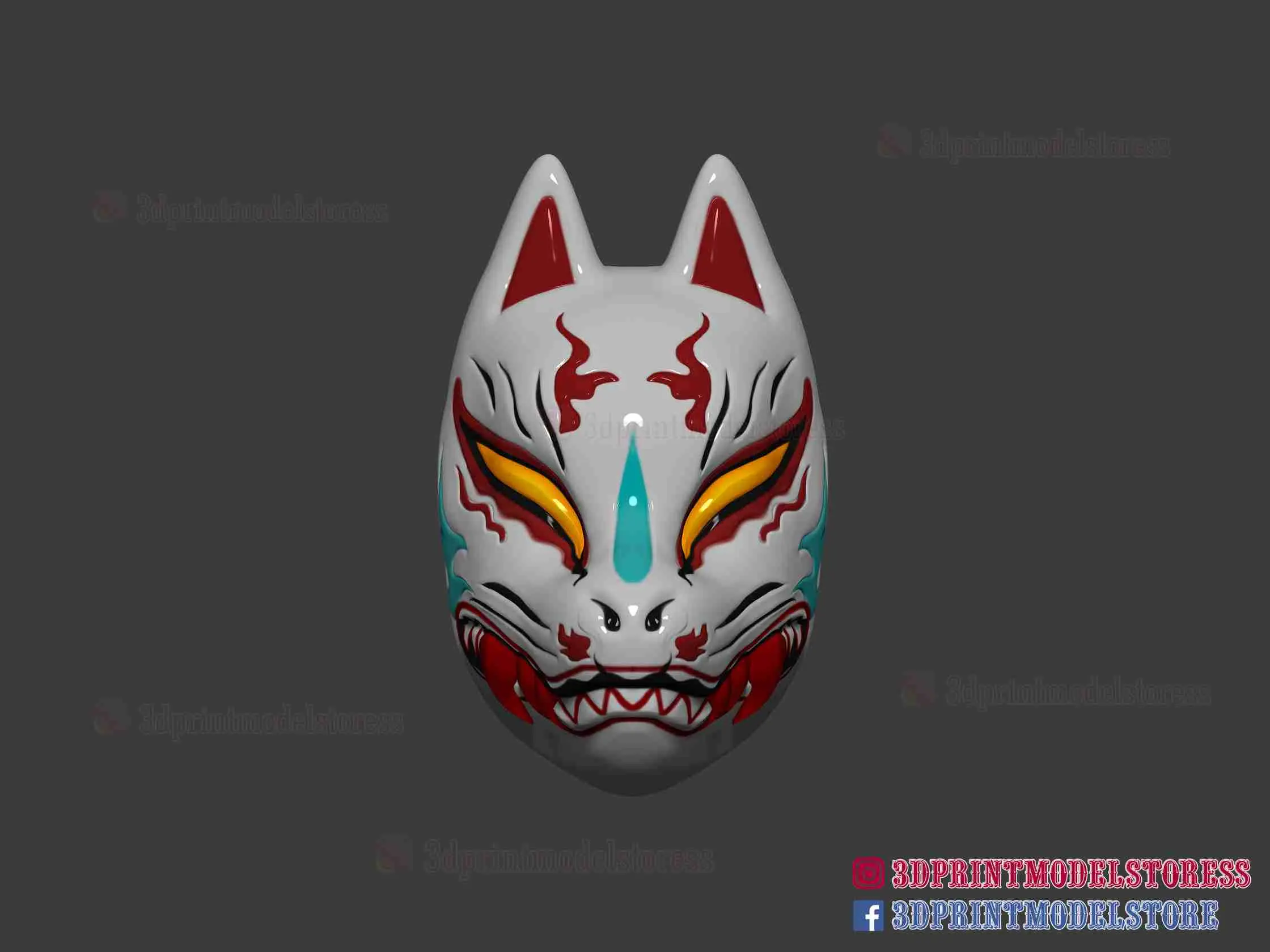 Japanese Kitsune Fox Mask - Oni Samurai Cosplay