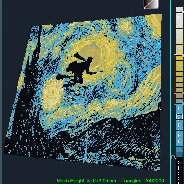 Harry Potter flying above Hogwarts in the Starry Night