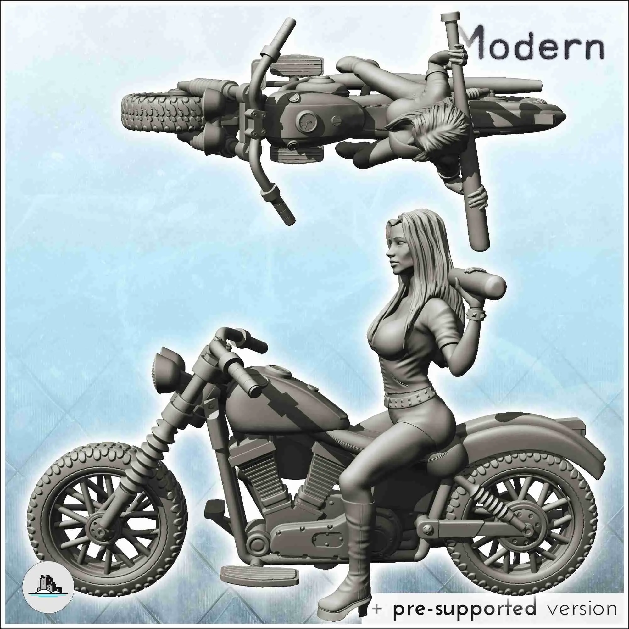 Sexy Bikerin mit Baseballschläger (6) - Miniaturenszenerie