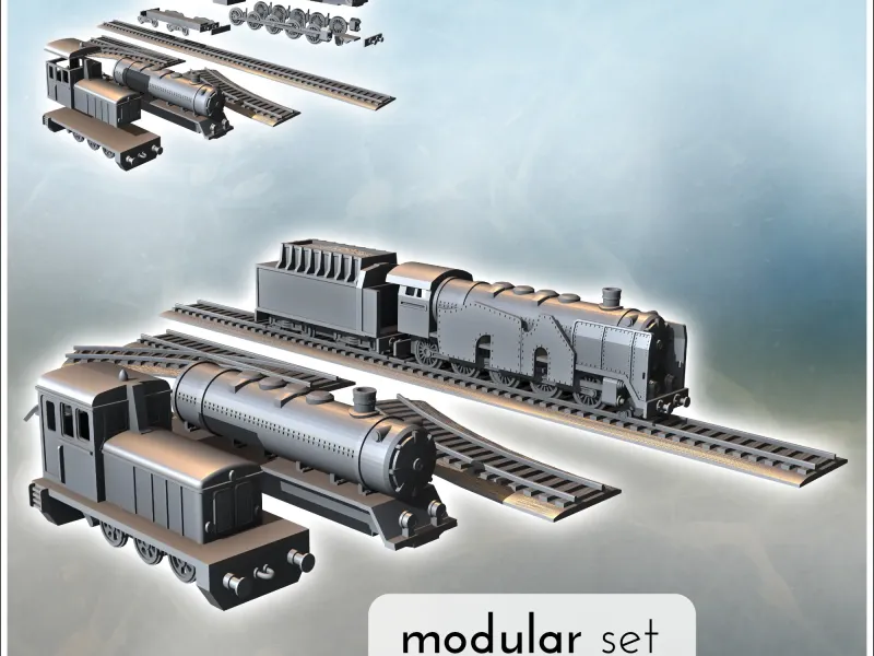 Set stoom- en diesellocomotieven met verschillende soorten tr