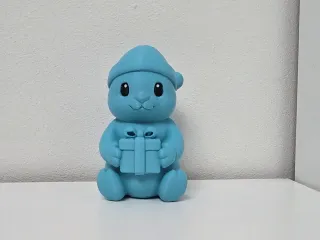 Bunny with Gift Box and Hat Christmas Figure
