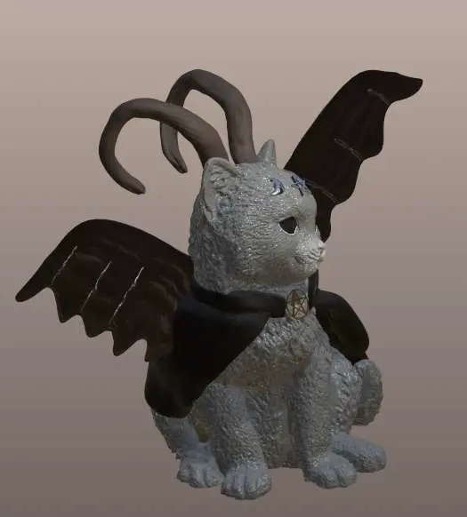 Gothic Winged Horned Cat Figurine - Unique 3D Print