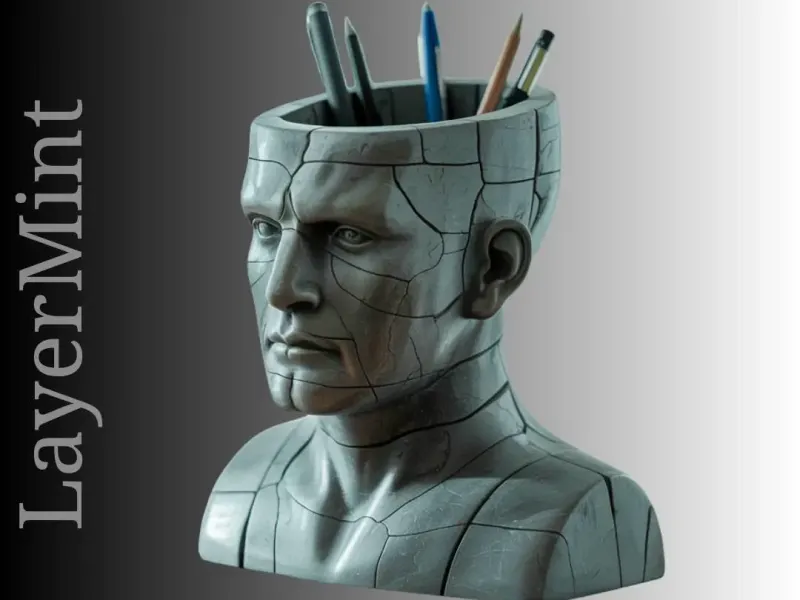 Cracked Stone Head Bust Pen Holder – 3D Print STL File