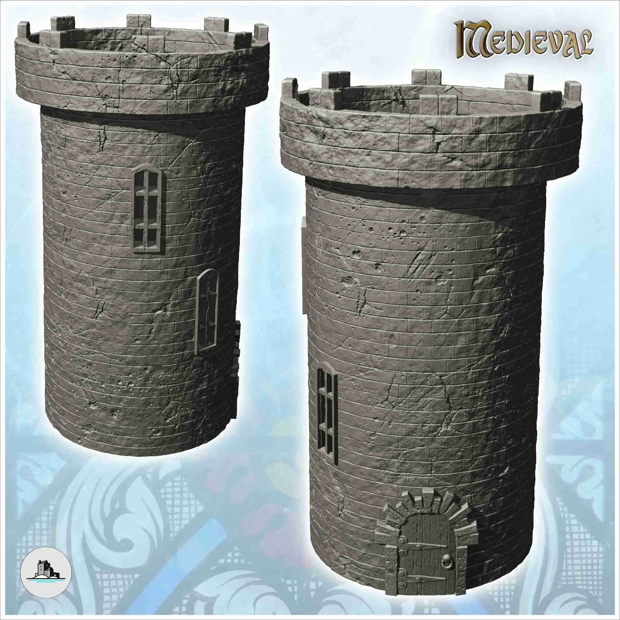 Gran atalaya medieval redonda de piedra con puerta de madera (9) -