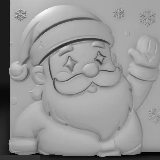 Santa Claus waving, twinkling eyes,