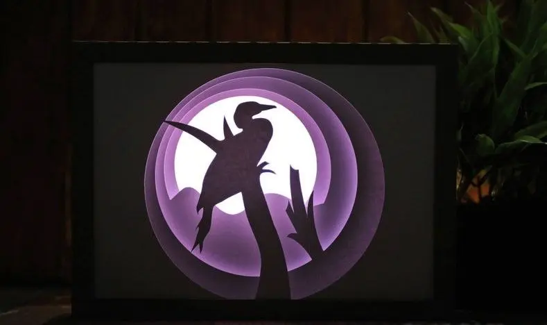 Bird Sitting on Branch light box (shadow box)