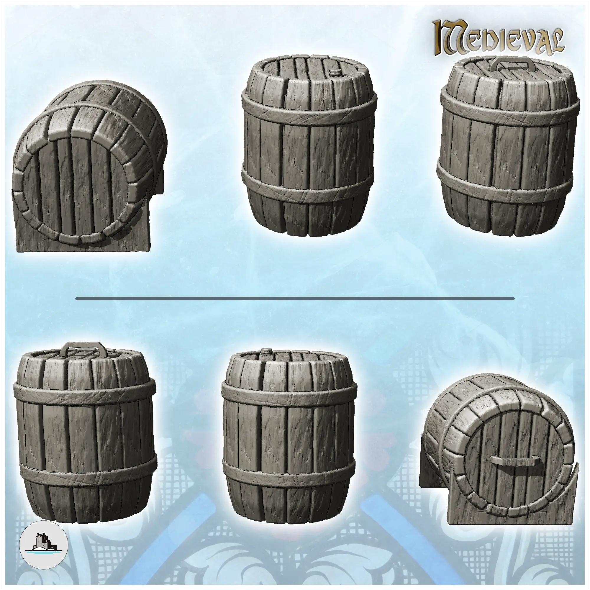 Set of three wooden barrels (1) - miniatures warhammer mini
