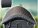Hobbit house with sloping concave roof and round wooden door-3