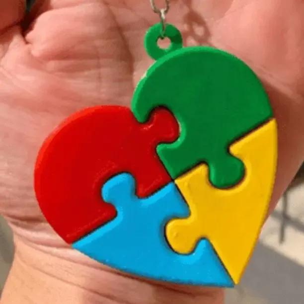 Autism-Themed Puzzle Heart Keychain