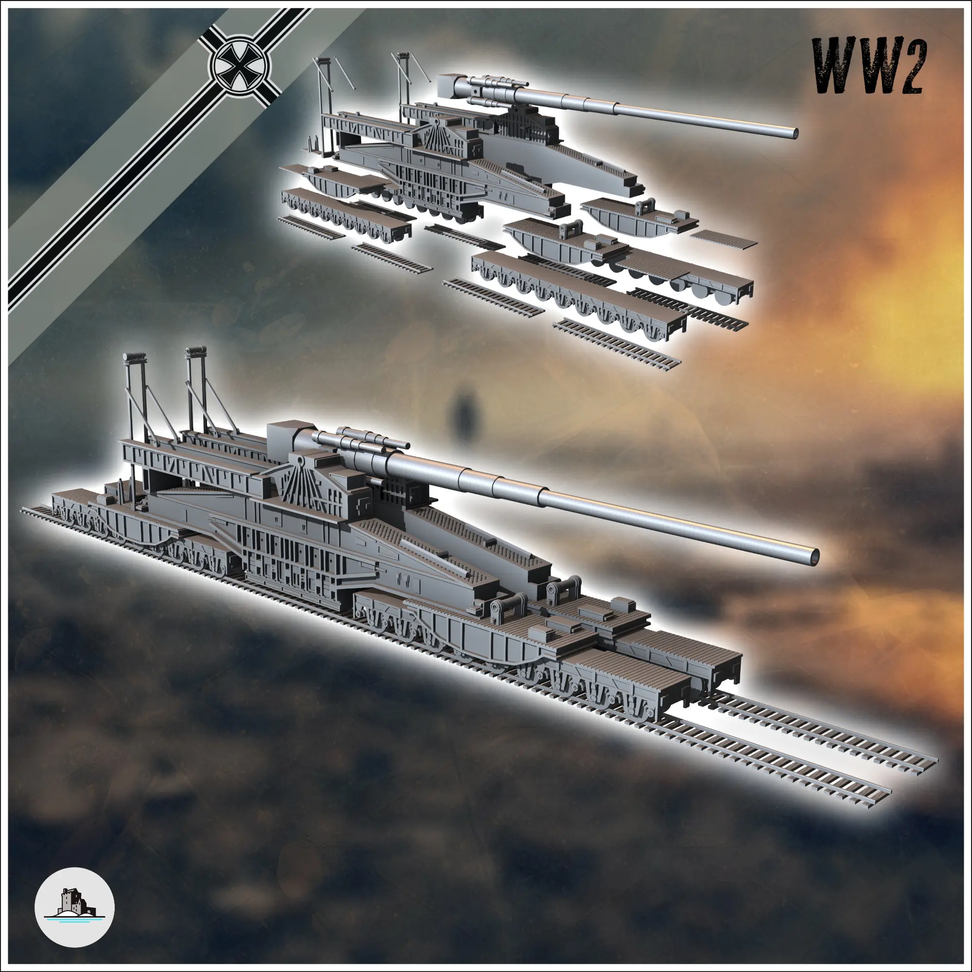 Schwerer Gustav Krupp grele german feroviar tun asediu artilerie