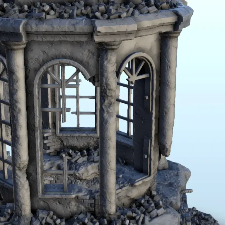 Ruined tower with large windows 6 - WW2 Terrain scenery