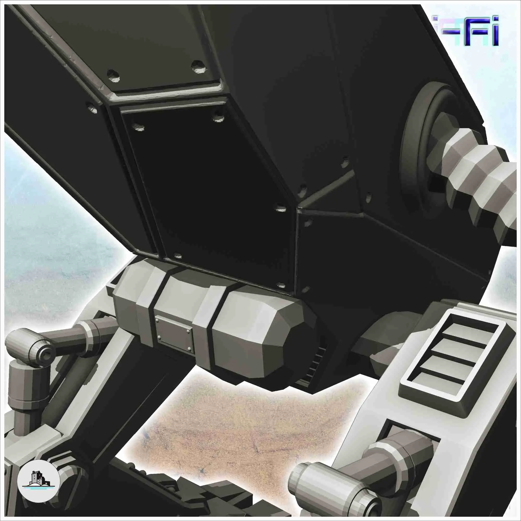 Robot con dos brazos articulados con garras y ojo biónico (5
