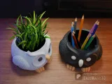 owl flower pot, organizer, pencil holder - 3MF Multiparts-2