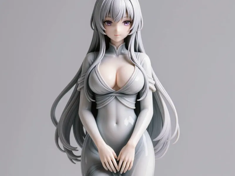 Silver Bodysuit Anime Girl – Elegant Glamour Pose Ecchi