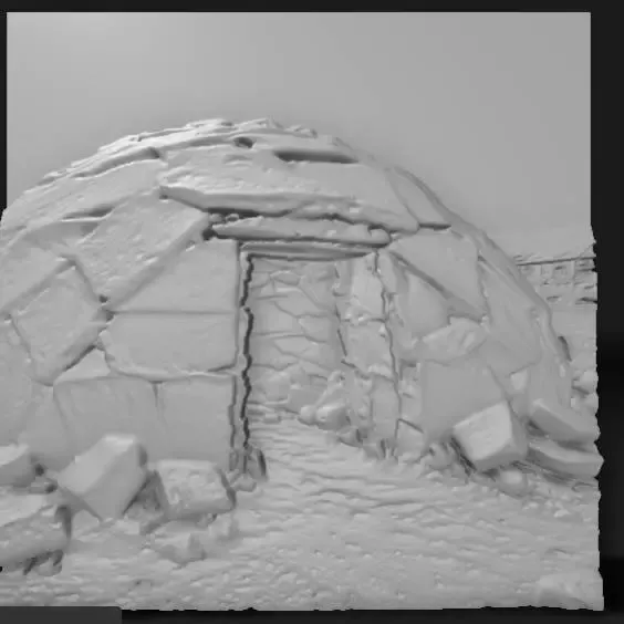 abandoned igloo partially collapsed