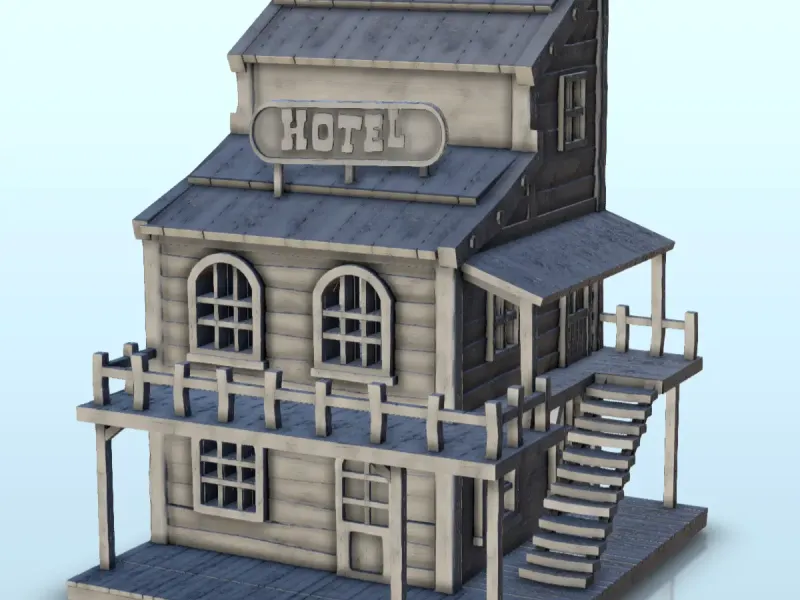 Western hotel with balcony and lateral stair (8) - western u