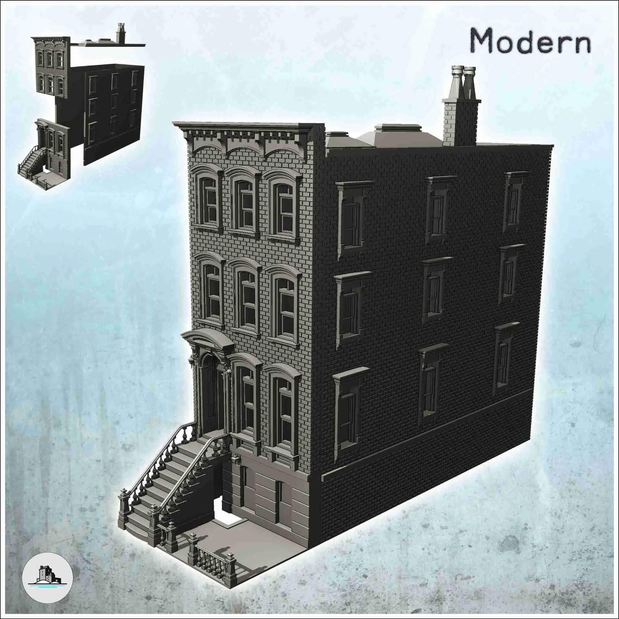 Modern brick building with front and back stairs (19) - scen